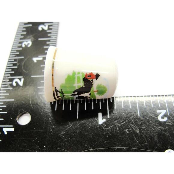 Vintage Iowa Dairy Milk Cow Porcelain Thimble Gold Trimmed Band Black & White - Picture 7 of 7